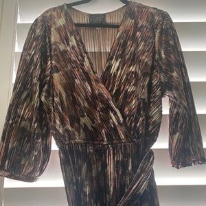 Johnny Was shimmering metallic colored midi dress.